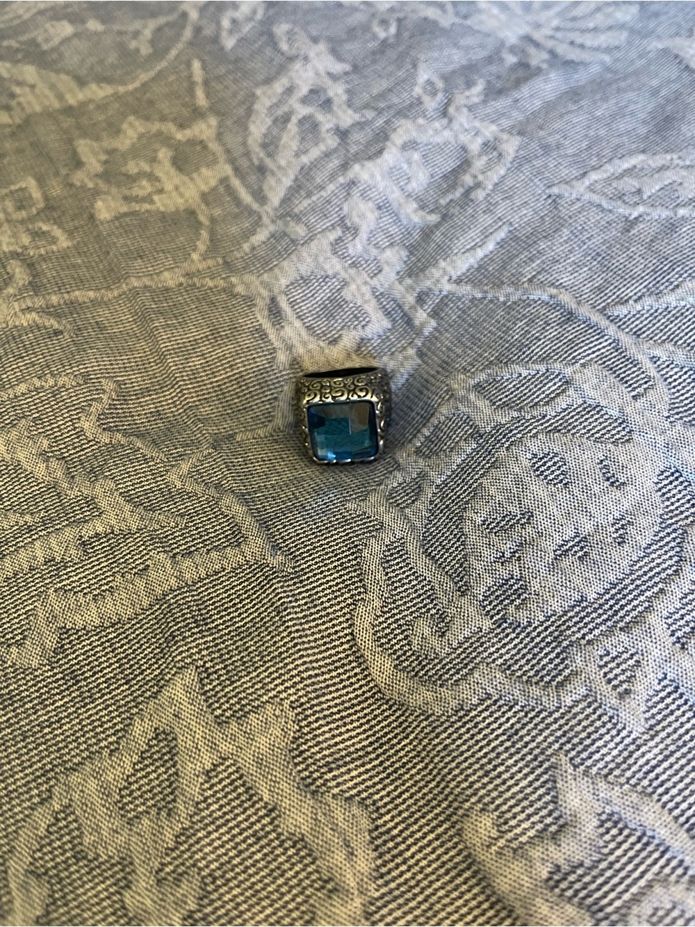 Lia Sophia Silver-Tone Ring with Square Blue Stone